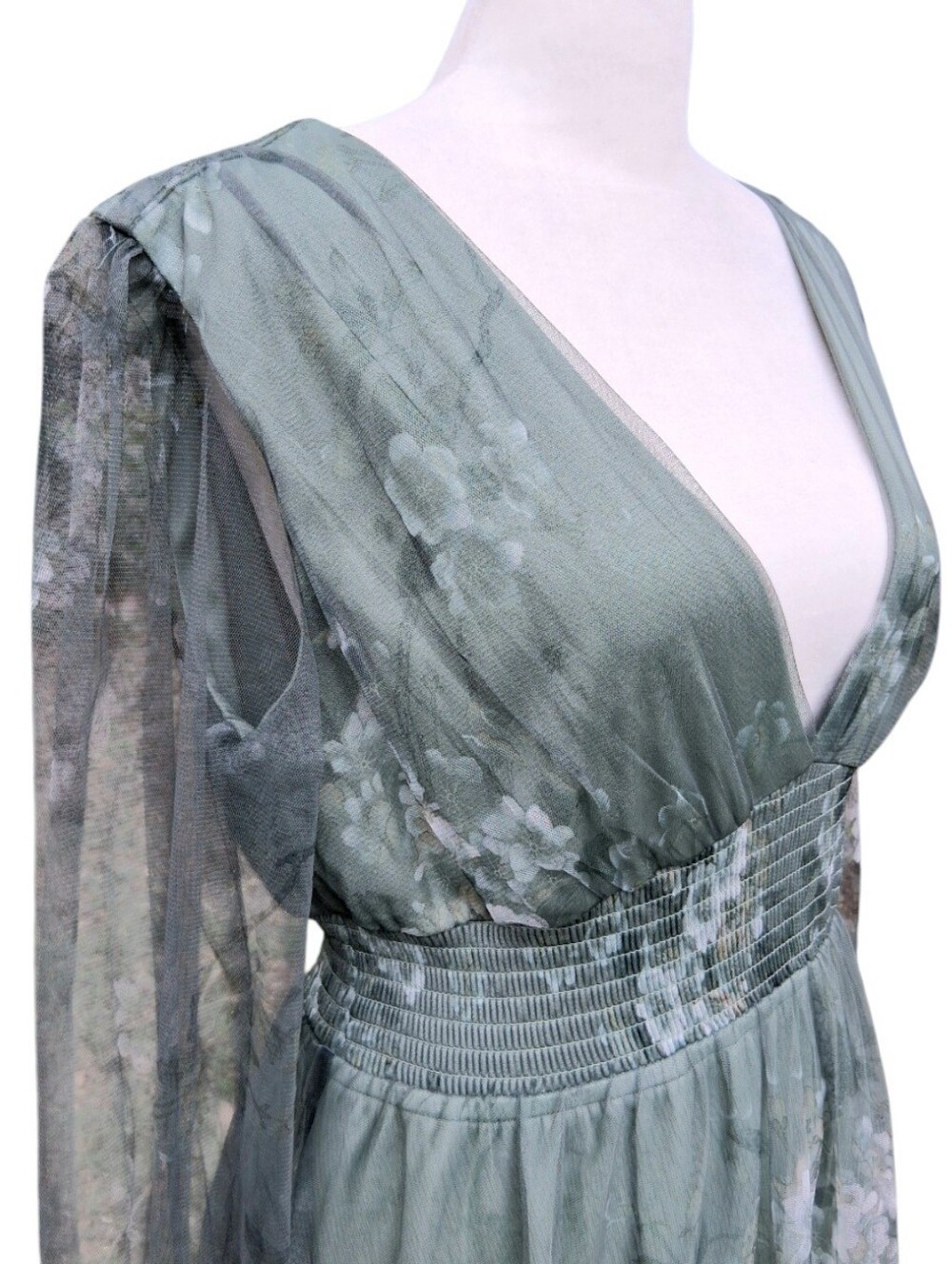 Baltic Born Layla Tulle Maxi Dress Dusty Green Floral Size Large NWT - Picture 12 of 16
